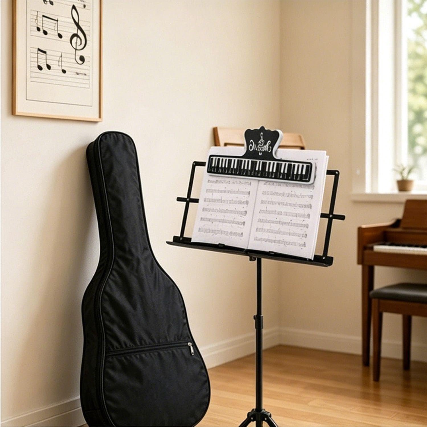 1 Zwarte Gitaar Rugzak, 1 Universele Muziek Clip, 41 Inch Waterdichte Oxford Tas, Muziekstandaard Bevestiging Clip, Muziekinstrument Accessoires.