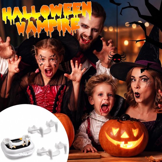3 stuks intrekbare vampiertanden, realistische telescopische scheurtandset, griezelige plastic tanden om aan te trekken, Halloween, carnaval, party, cosplay, decoratie, scheurtanden — afbeelding 5