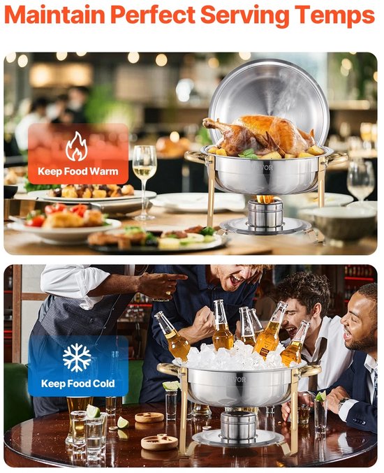 Vurnomi Ronde chafing dish - Buffetwarmer - Warmhoudbak - Chafing dish set - Buffetbak - Serveerschaal - Food warmer - 5 liter — afbeelding 3