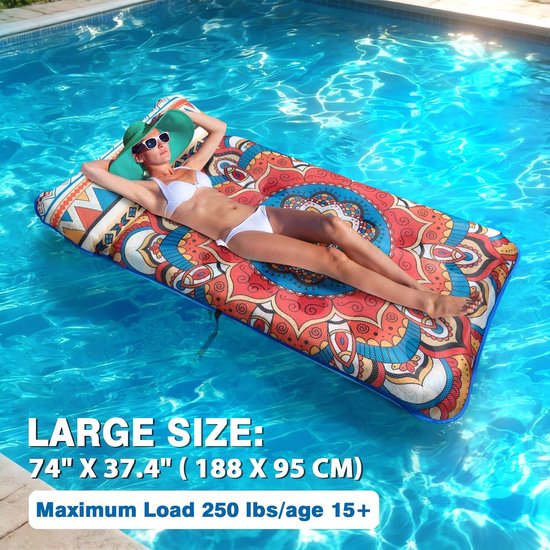 Thijox - Luchtmatras voor Zwembad 188 x 95 cm, Opblaasbare Waterhangmat, Ergonomisch Zwemstoel, Ademend Stof met Mesh, Flamingo Design, Perfect voor Z van Thijox — afbeelding 3