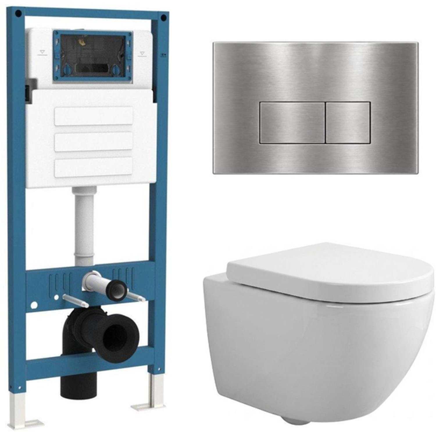 QeramiQ Dely Swirl Compact Toiletset - inbouwreservoir QeramiQ flush - 25mm zitting - metalen bedieningsplaat RVS - rechthoekige knoppen - glans wit