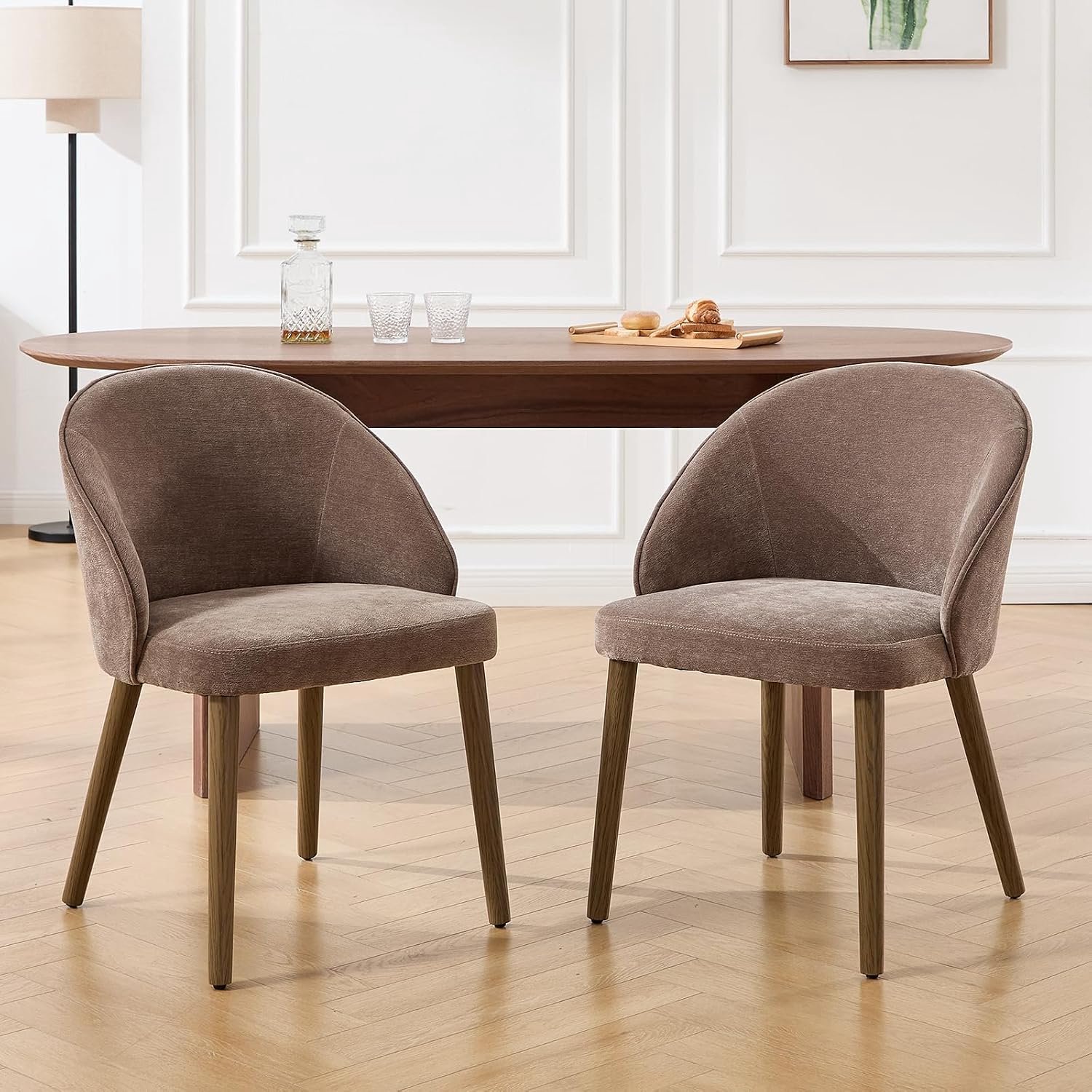 Set van 2 moderne eetkamerstoelen voor de keuken, bruin