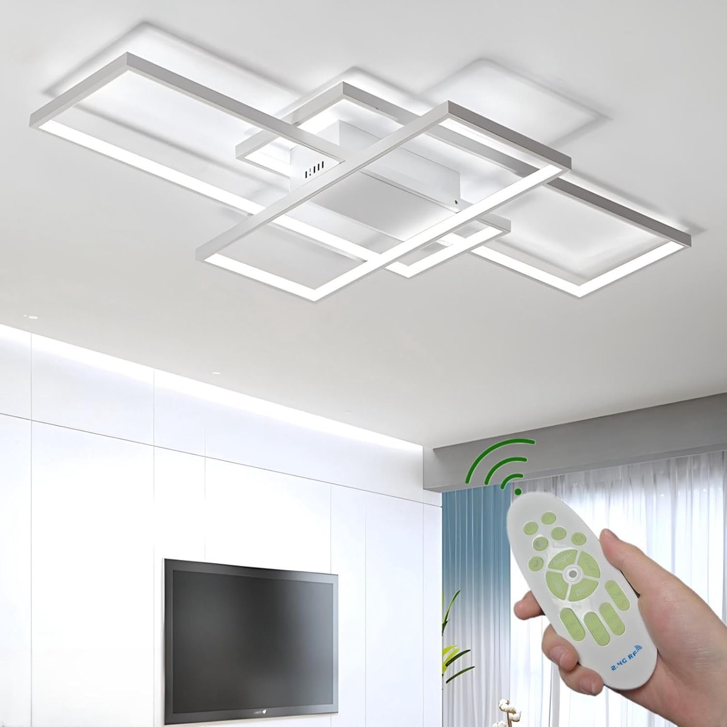 Led-plafondlamp, plafondlamp 45 W 80 cm, moderne witte plafondlamp voor woonkamer, slaapkamer, keuken, eetkamer, 3000K-6000K met afstandsbedieningsdimmer (wit, 80 cm)
