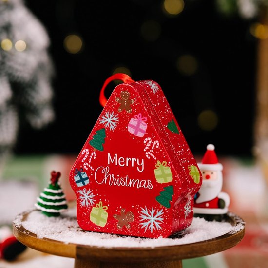 2stuks Kerst Thema Tinplate Opbergdoos Huisvorm Feestelijke Snoepdoos Voor Suikers Koekjes Voor Verjaardagen Feestjes — afbeelding 5