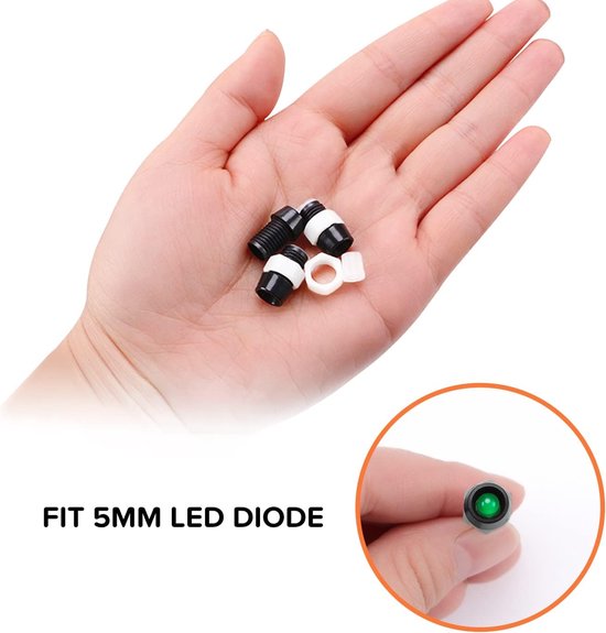 50 Stuks 5mm LED Diode Houder, LED Houder Lichtaansluiting, LED Lamp Houder Draad, LED Diode Lamp Socket, Diode Houder Clip Bezel Mount, Zwart & Wit — afbeelding 4