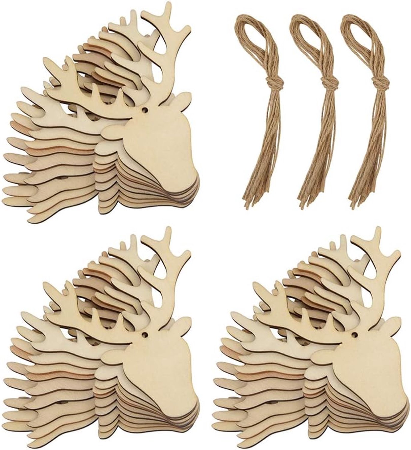 Lifreer 30 STKS Houten Herten Hoofd Hangers Kerstboom Opknoping Ornamenten Hout Plakken Kerst Hangers voor DIY Ambachten Kerstboom Decoraties