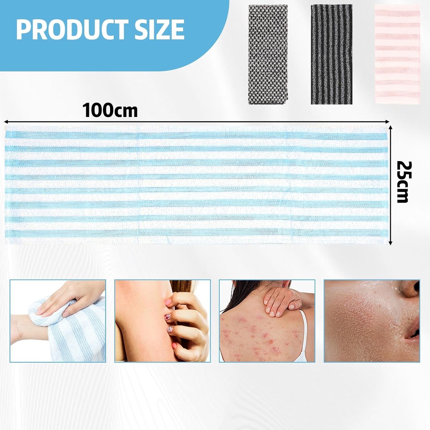 Peeling Badhanddoek Set - Zwart - 100 x 25 cm - Dubbelzijdig en Antibacterieel - Voor Volwassenen en Kinderen
