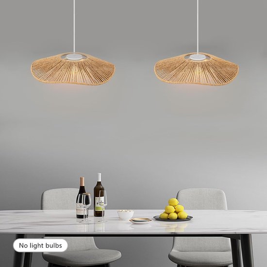 2 stuks gevlochten lampenkap, 30 cm, rond, geel, hanglamp paraplu van papiergaren, handgeweven, E27 lampenkap, retro vintage, voor woonkamer, eetkamer, slaapkamer — afbeelding 3