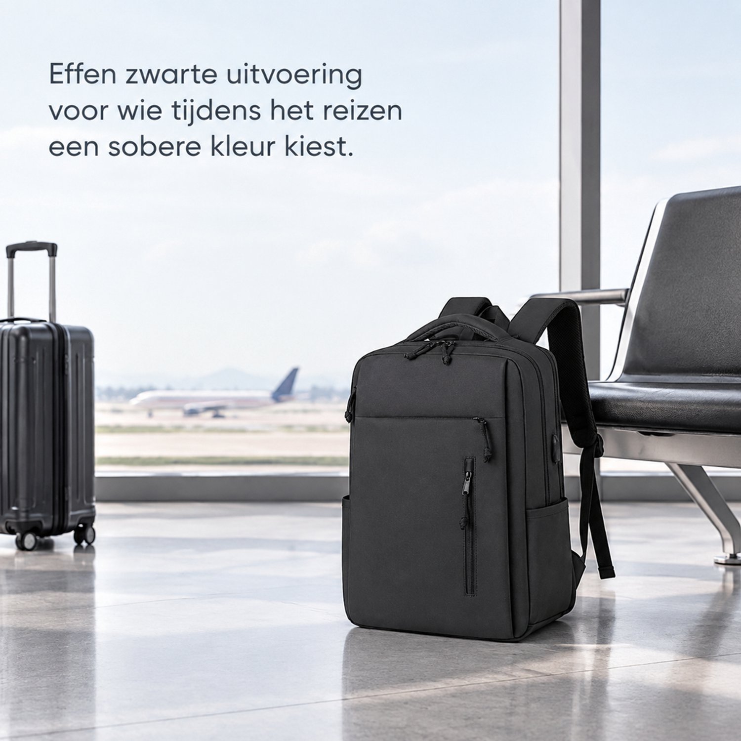 Rugzak - zwart - met luchtkussen-schouderbanden - voor vrijetijdsreizen