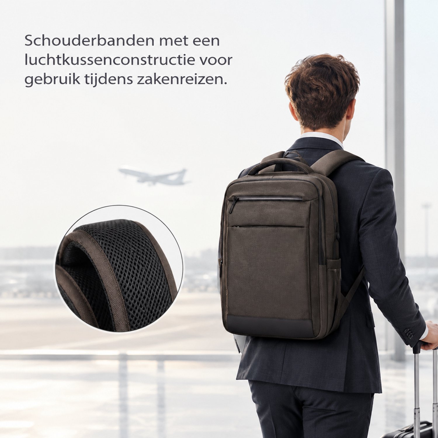 Rugzak voor zakenreizen - luchtkussen-schouderbanden - effen donkerbruin
