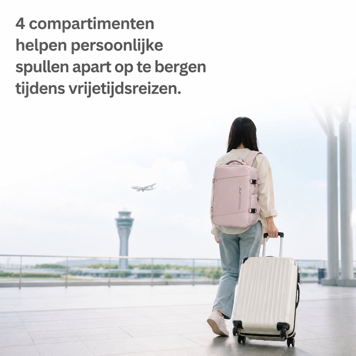 Rugzak - middelgroot - 4 compartimenten - voor vrijetijdsreizen - zachtroze