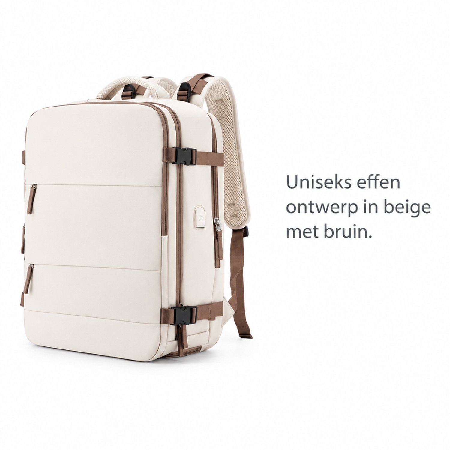 rugzak - middelgroot - 4 vakken - voor vrijetijdsreizen - beige met bruin