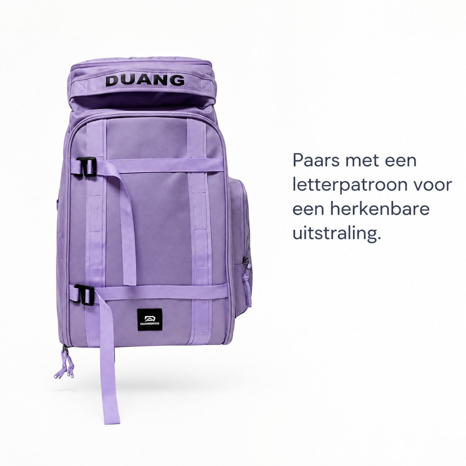 rugzak - 36-55 L - paarse kleur met letterpatroon - gebogen schouderbanden