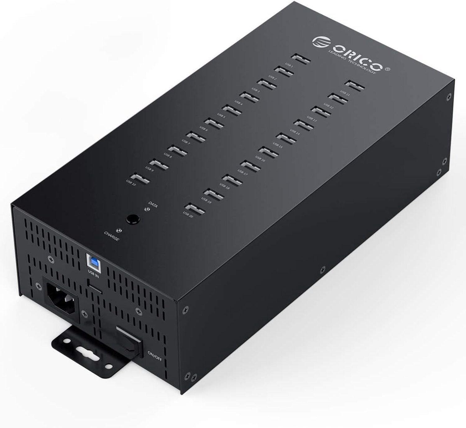 Industriële USB Hub met 20 Poorten, Aangepaste Instellingen, 150W Voeding, Volledige Metalen Behuizing en Hoge Snelheid Gegevensoverdracht