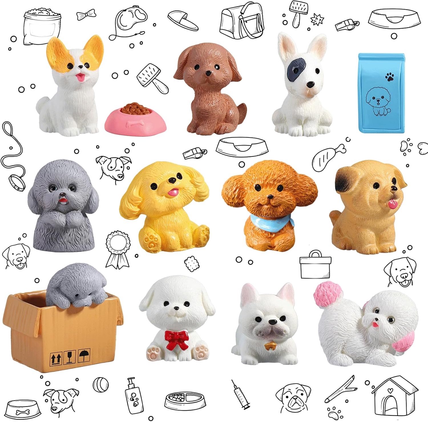 Hondfiguren set 14 stuks - Miniatuur resin honden - Schattige decoratie voor taart en bureau - ShopVlot