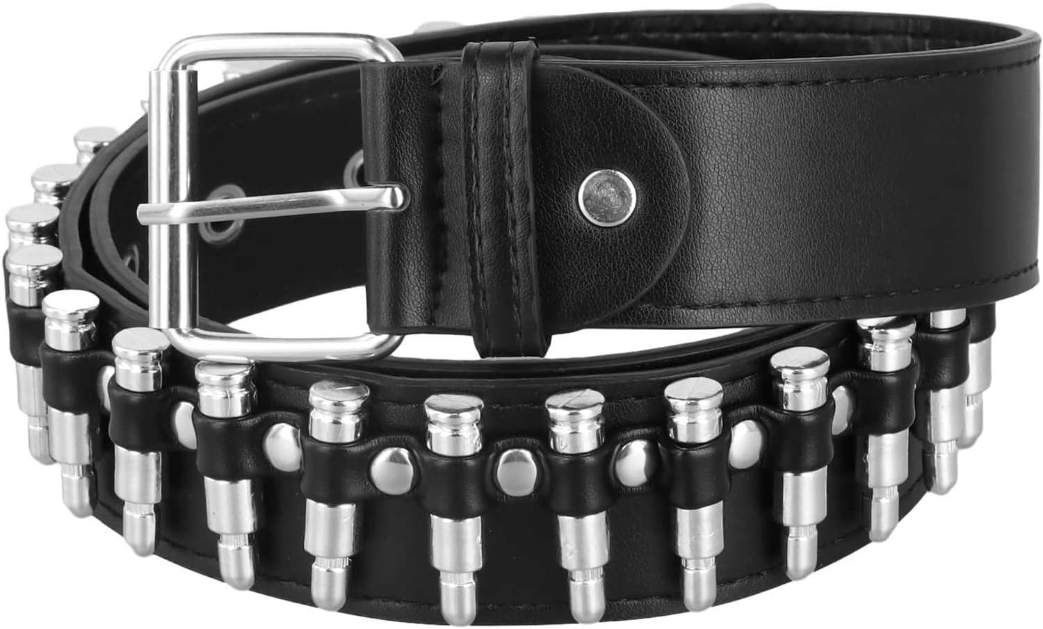 Amexo Rivet Belt Metal Punk Rock Rivet Belt Adjustable PU Leather Waist Belt with Eyelets Punk Hip Hop Faux Leather - ShopVlot