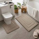 LitaLente Badmattenset (2-delig) – Badmat 50x80 cm & Toiletmat met U-uitsparing 40x50 cm – Zachte Microvezel – Antislip & Absorberend – Machinewasbaar – Taupe