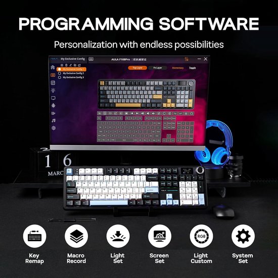 Draadloos Gaming Toetsenbord met Scherm, 8000 mAh Batterij, 104 Hot Swap en RGB Verlichting voor Mac/PC/Android, QWERTY Indeling — afbeelding 5