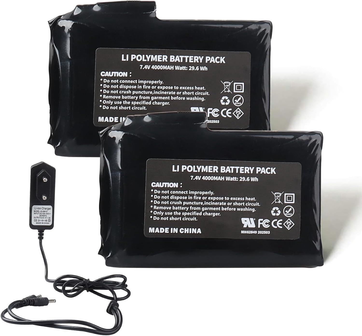 Oplaadbare Lithium Polymer Batterijen 4000mAh - 7.4V - Voor verwarmde kleding - Perfect voor koude dagen - ShopVlot