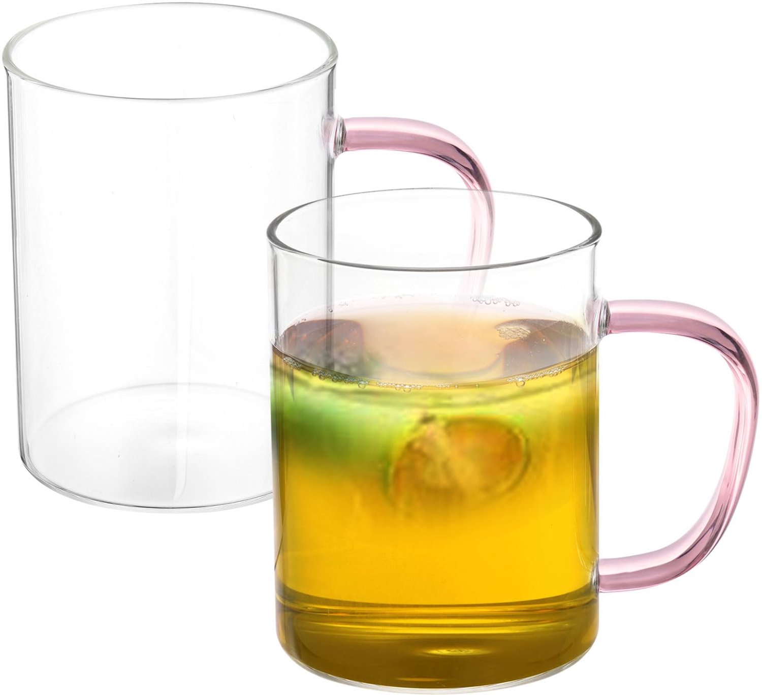 PATIKIL 500ml glazen maatbeker, 2 Pack 3.3 borosilicaatglas mok vloeibare bekers beker met roze handvat voor keuken, helder