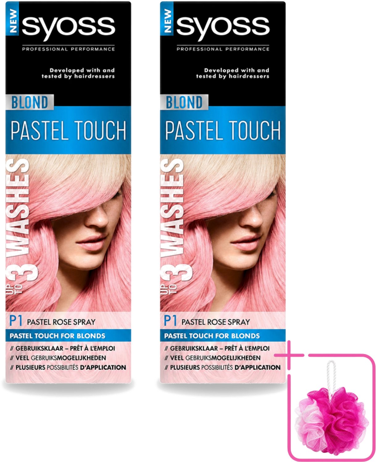 2 x Syoss Color Blond Pastel Touch P1 Pastel Rose - Haarverf Spray - Pastel Rose - Bulkverpakking - Haarverf Spray - Douchemop - Pastel Rose