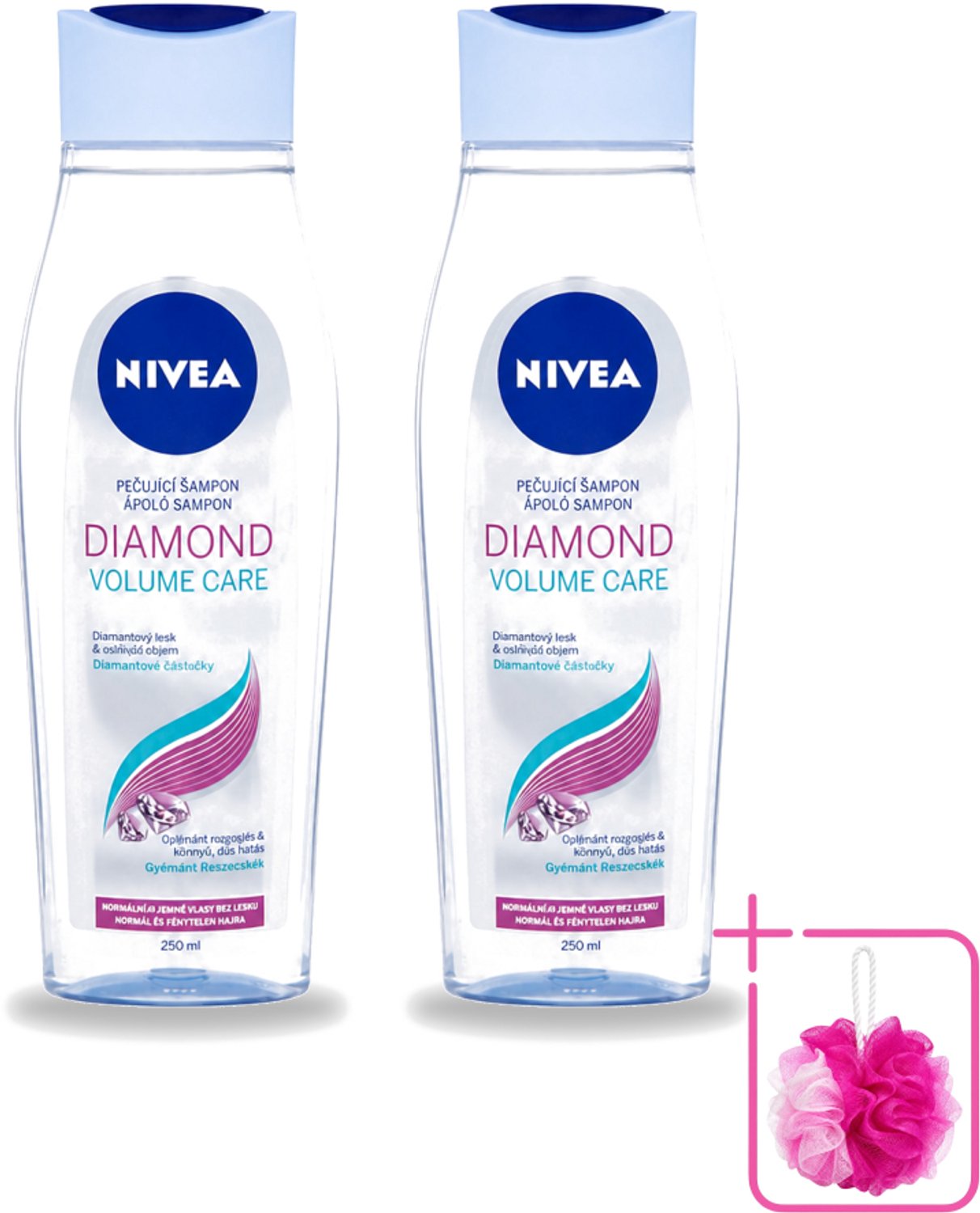 2 x Nivea - Diamond Volume Care Shampoo - 250 ml - Bulkverpakking - Volume haar - Douchemop - Glans haar