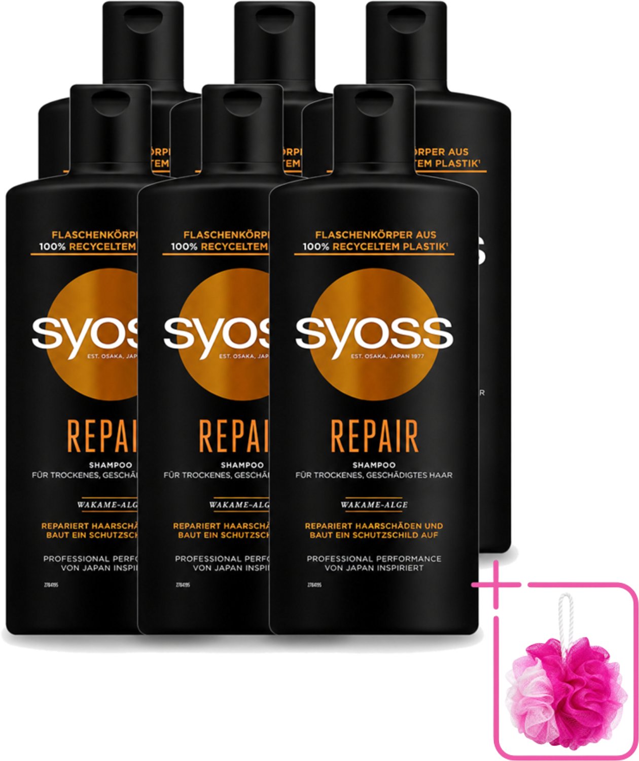 6 x Syoss Repair Shampoo - Shampoo - Herstel - 440 ml - Bulkverpakking - Herstel haar - Douchemop - Beschadigd haar