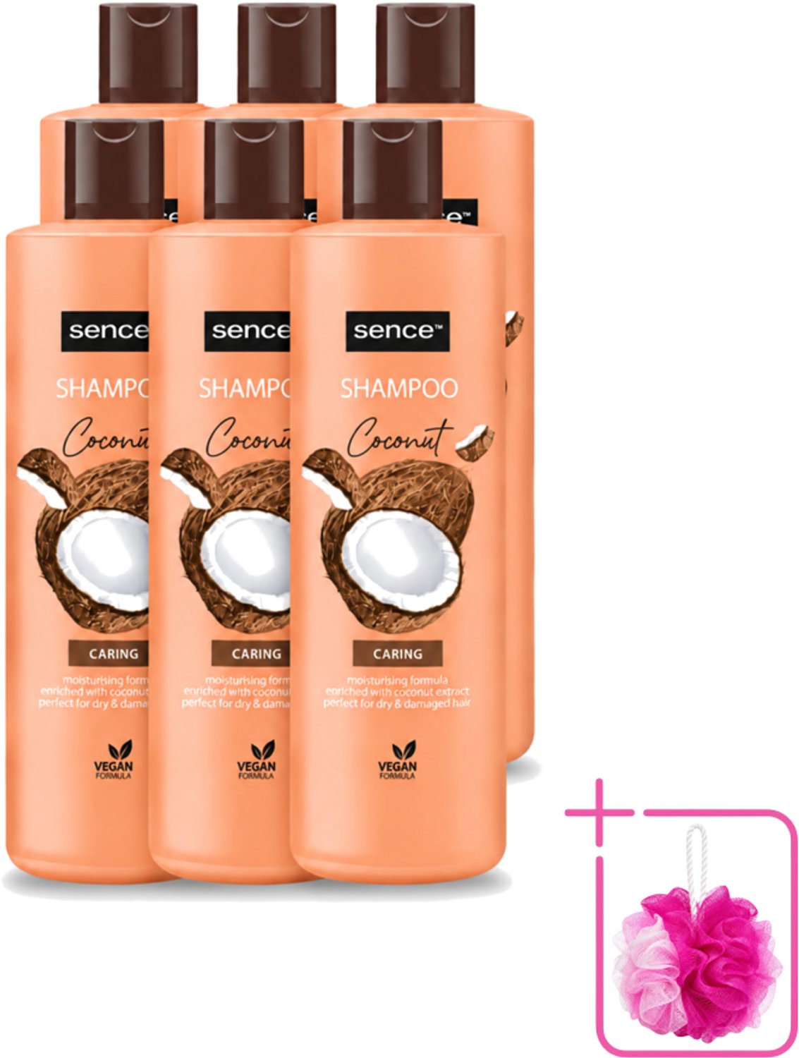 6 x Sence - Coconut - Shampoo - Verzorgend - 400 ml - Voordeelverpakking - Bulkverpakking - Kokos shampoo - Douchemop - Droog haar shampoo