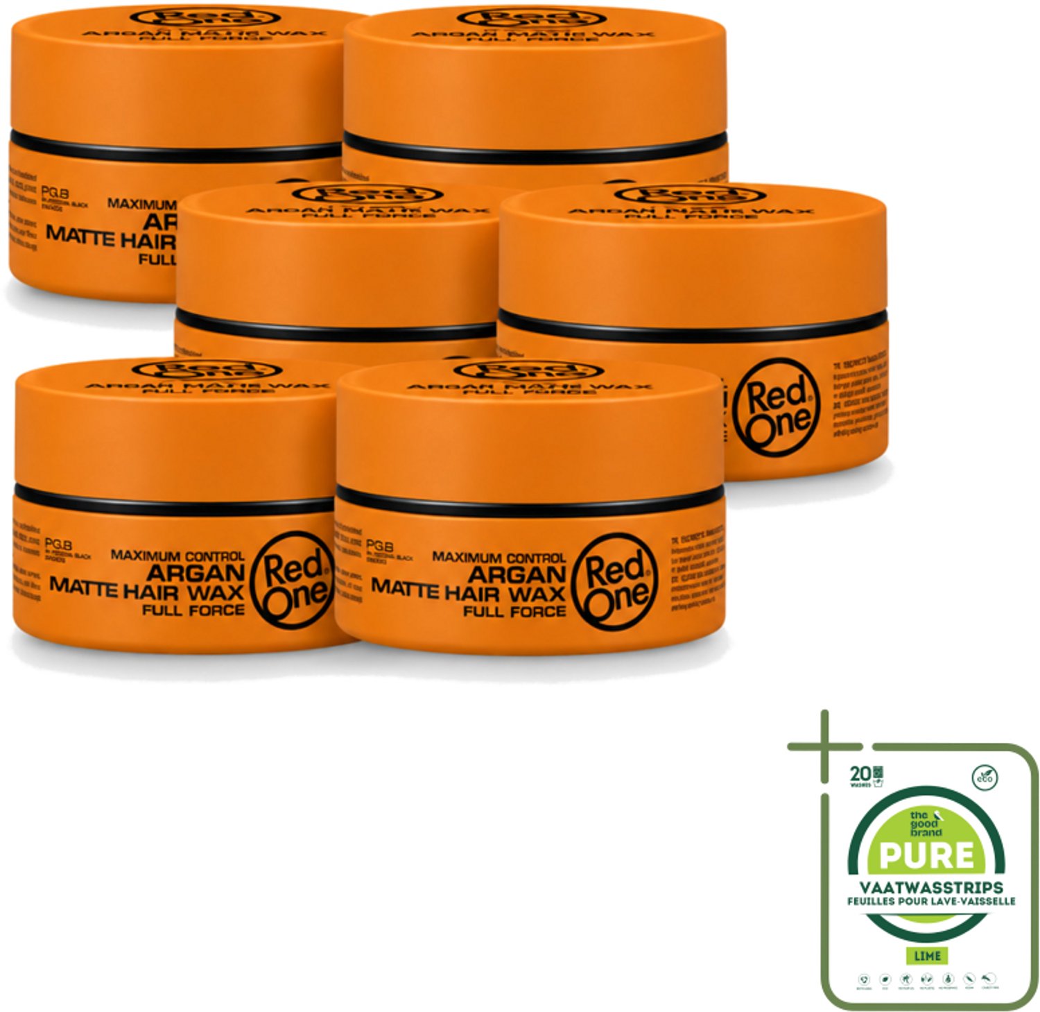 6 x Red One - Haarwax - Argan Matte - Verzorgende Styling - Voor Intensieve Verzorging & Matte Look - 150 ml - Grootverpakking - Haarwax - Arganolie - Matte Look - Verzorgend Haar - Styling Wax