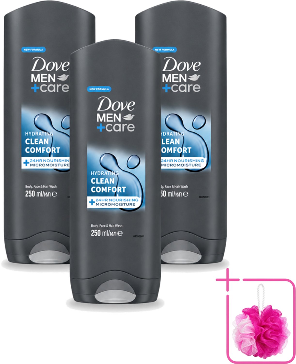 3 x Dove - Douchegel - Men+ Care Clean Comfort - Comfort en verzorging - 250 ml - Bulkverpakking - Douchegel - Douchemop - Fris