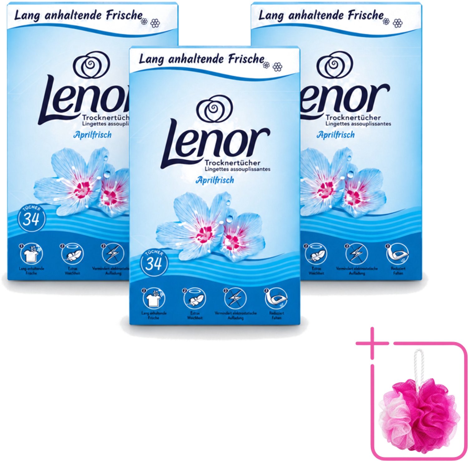 3 x Lenor - Droogtrommeldoekjes - Aprilfris - Textielverfrisser - 34 Doekjes - Bulkverpakking - Droogtrommeldoekjes - Douchemop - Frisheid