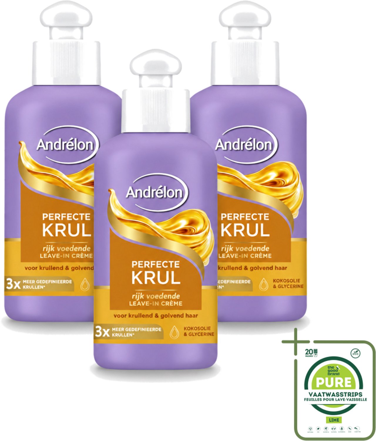3 x Andrélon – Leave-In Crème – Perfecte Krul – 200 ml - Grootverpakking - Vaatwasstrips - Krul Haar - Krul Haar Crème - Krul Haar Verzorging - Krul Haar Voeding - Krul Haar Hydratatie