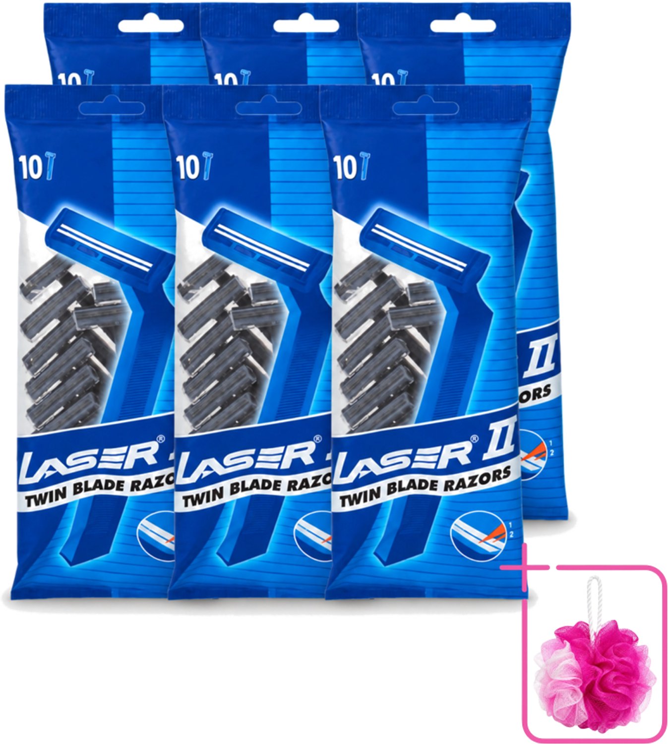 6 x Laser 2 - Ready Razor - Wegwerp - Voor Mannen - 10 Mesjes - Bulkverpakking - Scheermesjes - Wegwerp scheermesjes