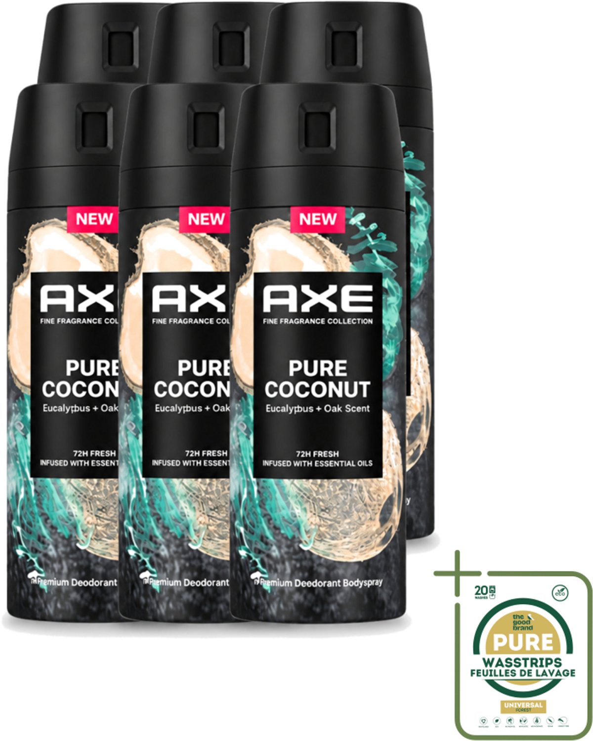 6 x Axe – Deodorant Spray – Pure Coconut – 150 ml - Deodorant Spray - Kokosgeur - Frisheid - Transpiratiegeur - Mannelijke Deodorant