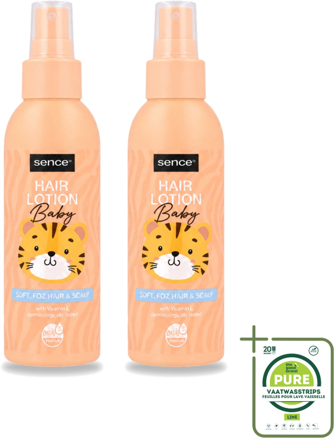 2 x Sence Baby – Haarlotion – Verzorgend – 150 ml - Grootverpakking - Vaatwasstrips - Babyhaar Verzorging - Gevoelige Hoofdhuid - Babyhaar Lotion - Milde Haarlotion - Vegan Haarlotion