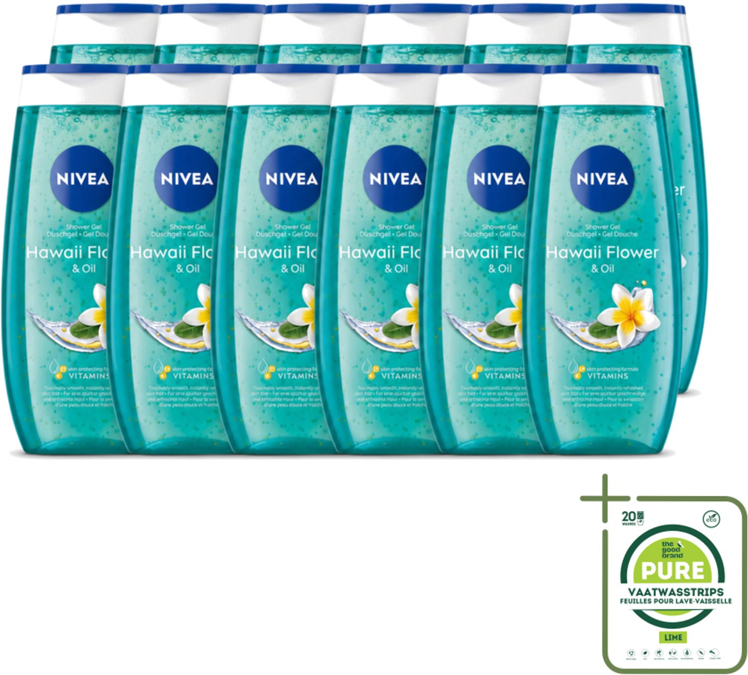 12 x Nivea – Douchegel – Hawaii Flower & Oil – 250 ml - Grootverpakking - Vaatwasstrips - Douchegel Hawaii - Douchegel Met Olie - Huid Verzorging - Huid Hydraat - Huid Comfort