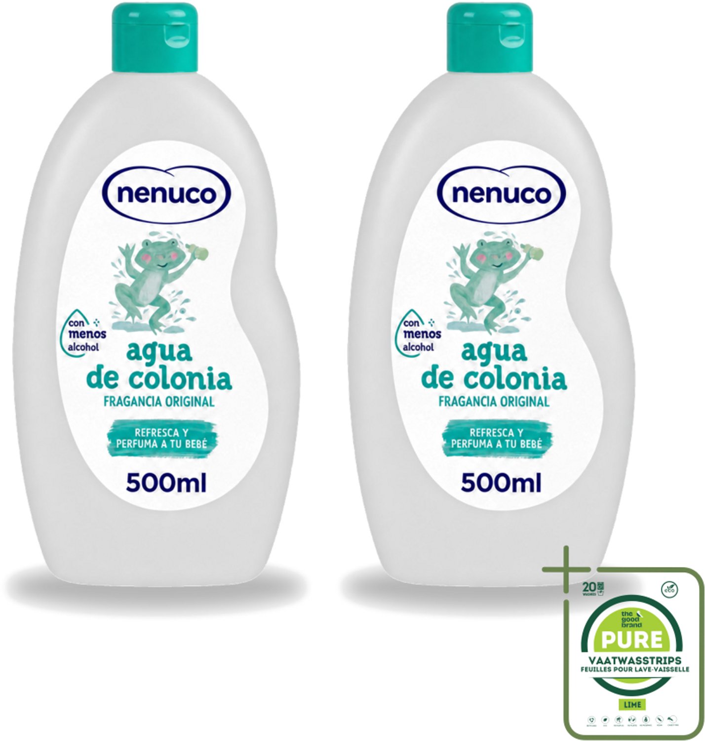 2 x Nenuco – Haarlotion – Agua de Colonia – 500 ml - Grootverpakking - Vaatwasstrips - Agua De Colonia - Kinderparfum - Eau De Cologne - Frisheid - Poederige Geur
