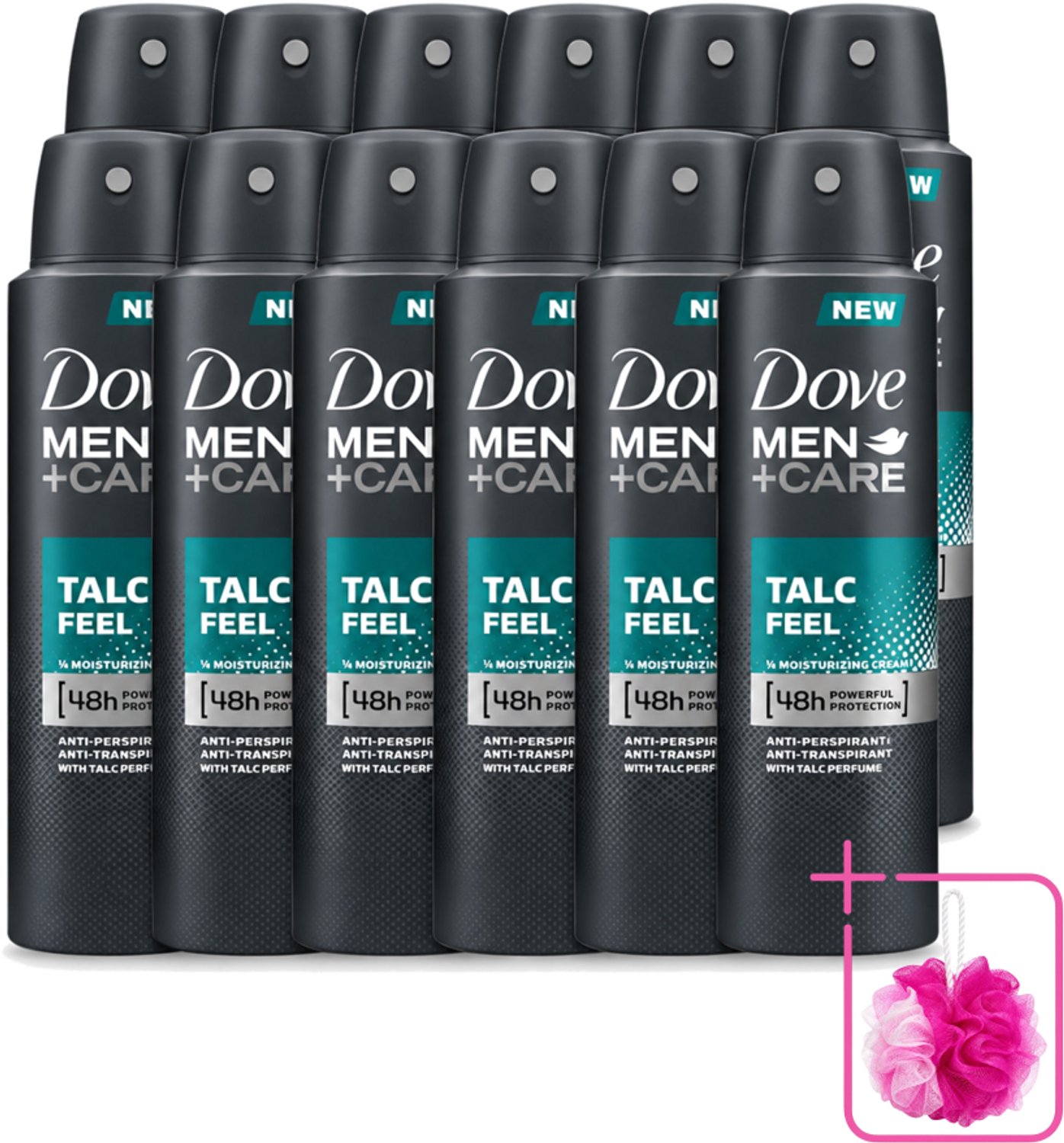 12 x Dove - Deodorant - Men Care Talc Feel - Zachte en verzorgende bescherming - 150 ml - Bulkverpakking - Deodorant spray - Douchemop - Zweetbehandeling