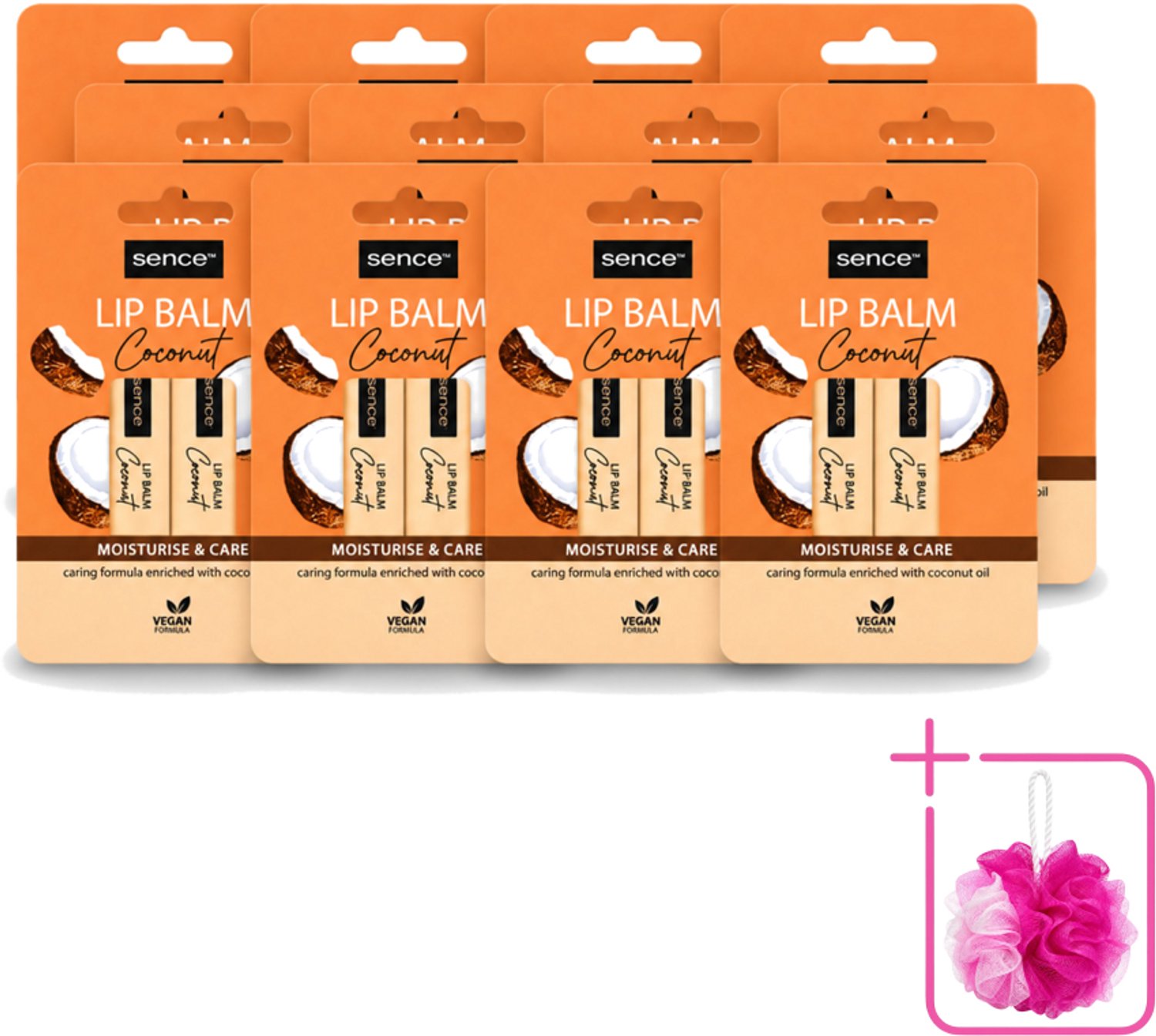 12 x Sence - Moisturise & Care - Lippenbalsem Duo - Verzorgend - 2 x 4,3 g - Bulkverpakking - Lippenbalsem - Douchemop - Kokos