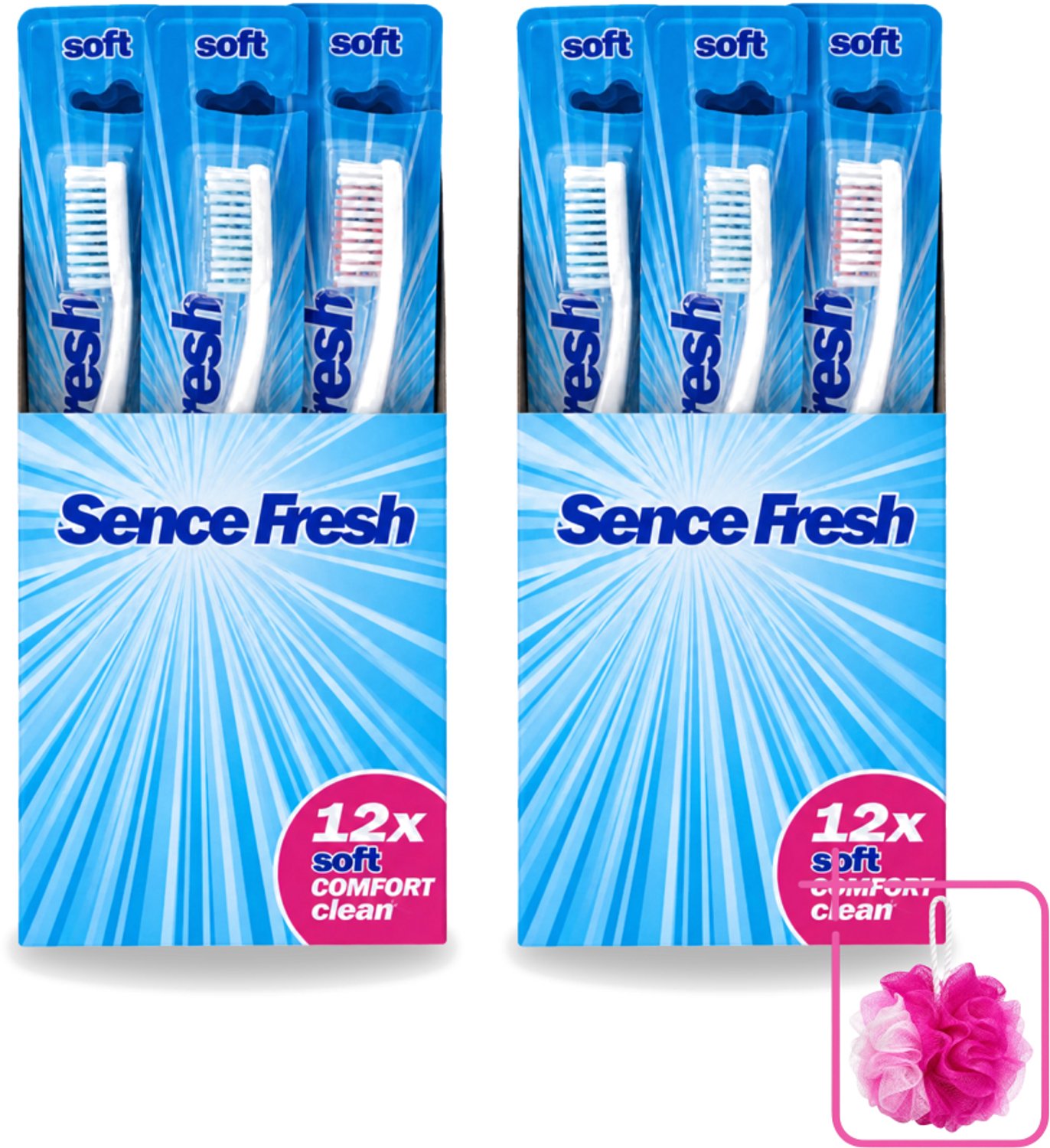 2 x Sence - Tandenborstels - Fresh Soft Comfort Clean - 12 Tandenborstels - Bulkverpakking - Tandenborstel - Douchemop - Zachte tandenborstel