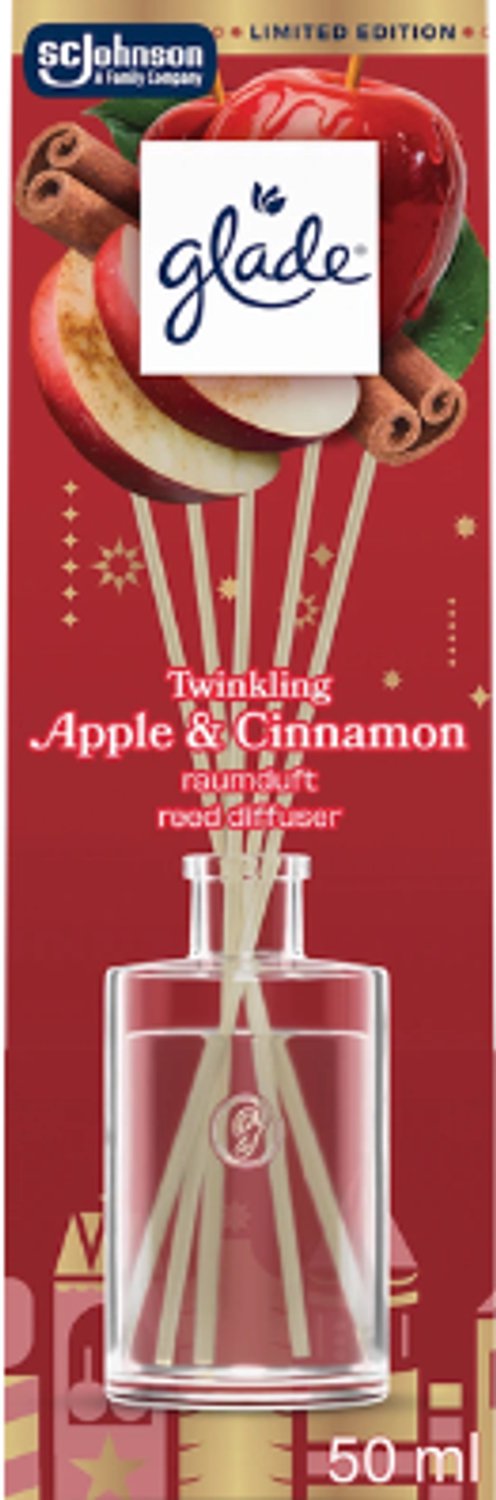 Winter Geurstokjes - Twinkling Apple & Cinnamon - Glade | 1x 50ml - Appel & Kaneel | Kerst Geurdiffuser - Limited Edition 2026