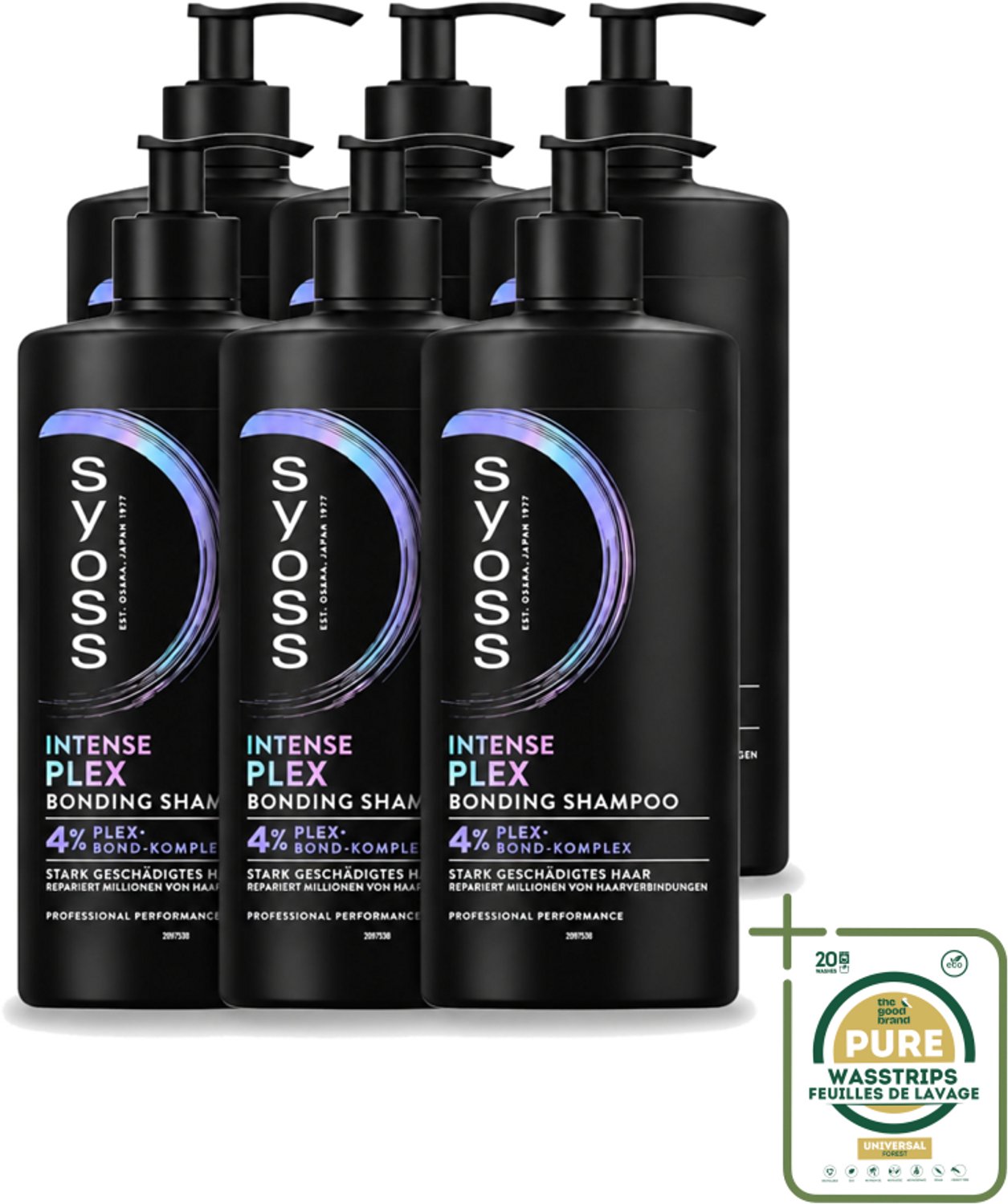 6 x Syoss – Shampoo – Intense Plex – 440 ml - Wasstrips - Haarherstel - Haarversterking - Haarbescherming - Haarbreuk Verminderen - Chemisch Behandeld Haar