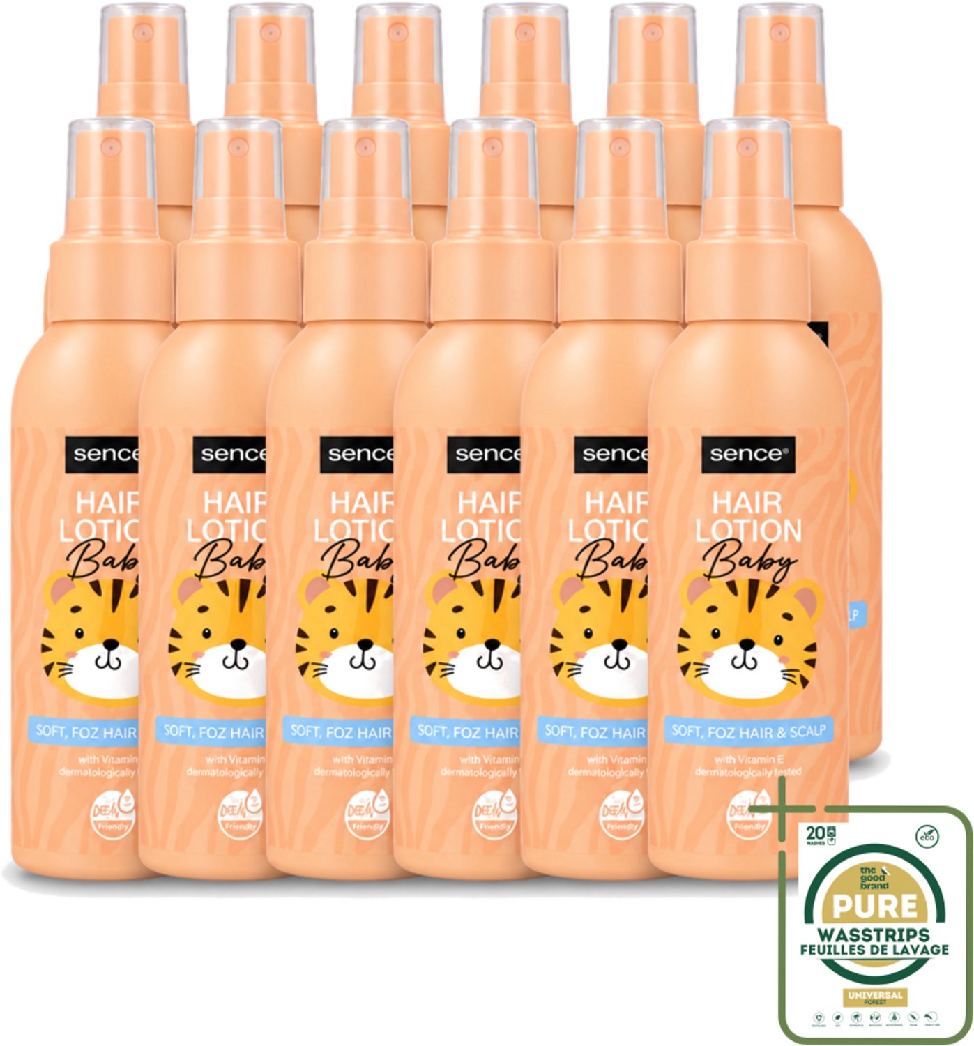 12 x Sence Baby – Haarlotion – Verzorgend – 150 ml - Wasstrips - Baby Haar Lotion - Baby Haar Verzorging - Gevoelige Hoofdhuid - Vegan Haarlotion - Milde Haarlotion