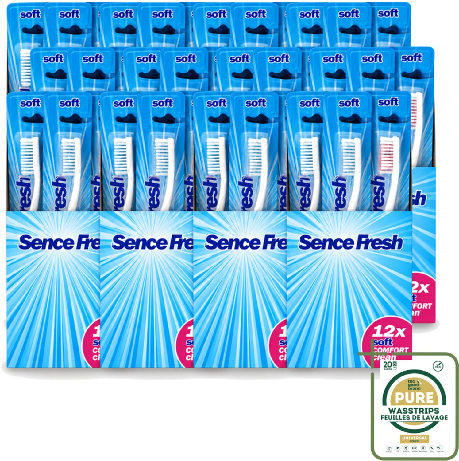 12 x Sence - Tandenborstels - Fresh Soft Comfort Clean - 12 Tandenborstels - Wasstrips - Tandenborstel - Zachte Tandenborstel - Mondhygiëne - Tandenborstel Voor Gevoelig Tandvlees - Dagelijks Poetsen