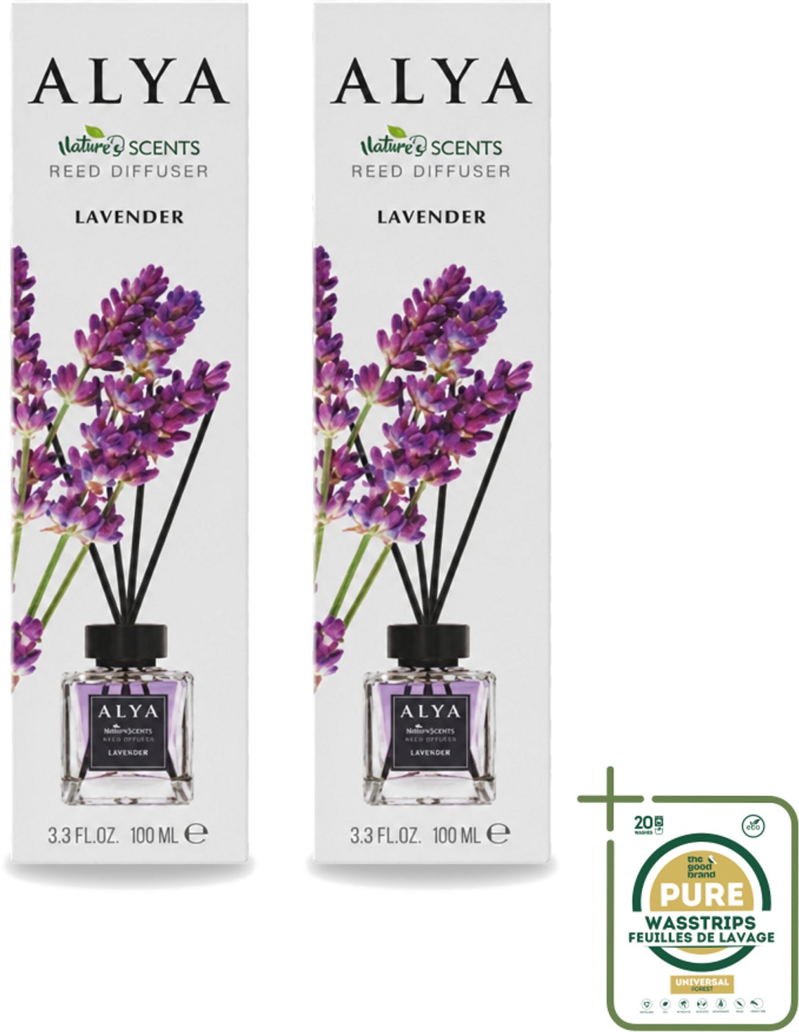 2 x Alya – Reed Diffuser – Lavender – Interieurparfum - Wasstrips - Geurstokjes - Lavendel - Ontspanning - Geur - Thuis