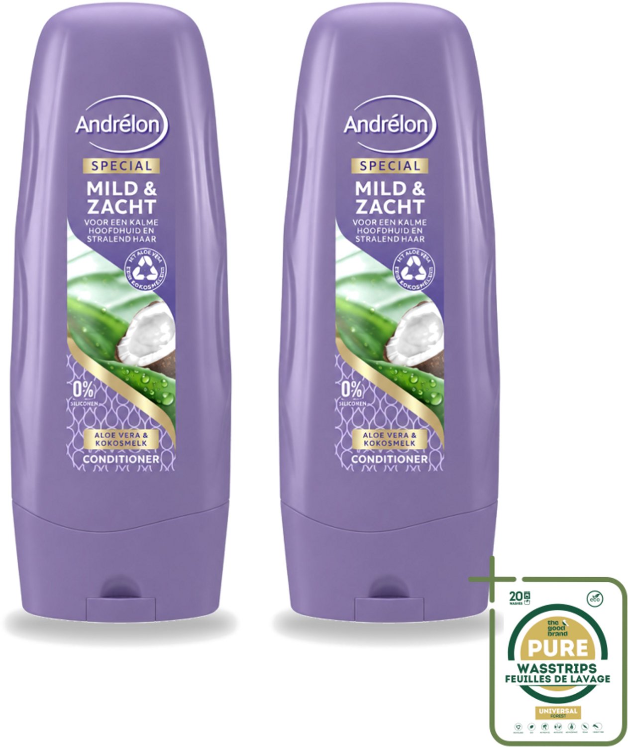 2 x Andrélon - Mild & Zacht - Conditioner - Voor Gevoelige Hoofdhuid - 300 ml - Wasstrips - Gevoelige Hoofdhuid - Droge Hoofdhuid - Zachte Haar - Glanzend Haar - Kokosgeur