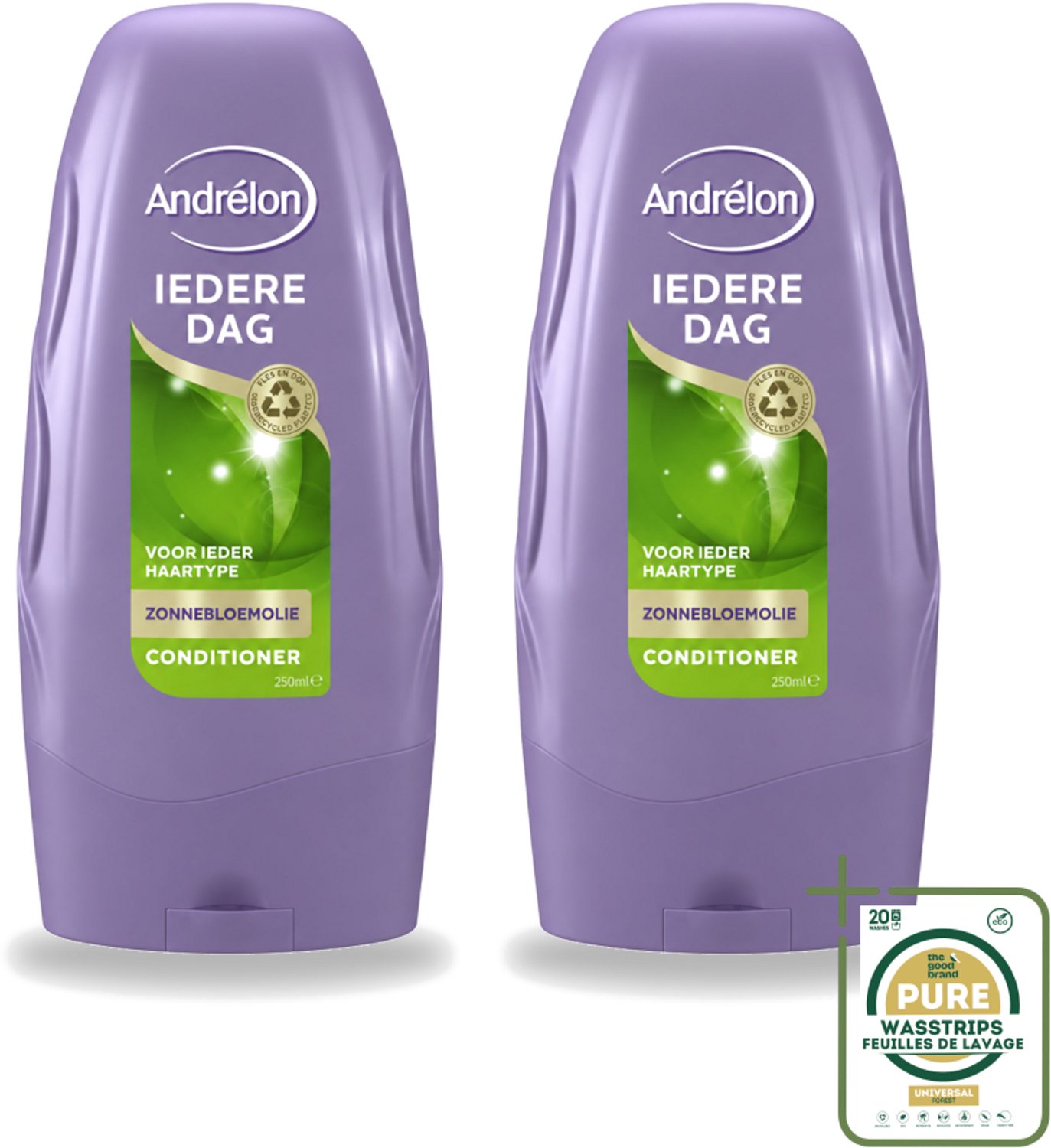 2 x Andrélon - Iedere Dag - Conditioner - Voor Dagelijks Gebruik - 250 ml - Wasstrips - Conditioner Voor Dagelijks Gebruik - Zonnebloemolie Conditioner - Gezond Haar - Glanzend Haar - Luchtig Haar