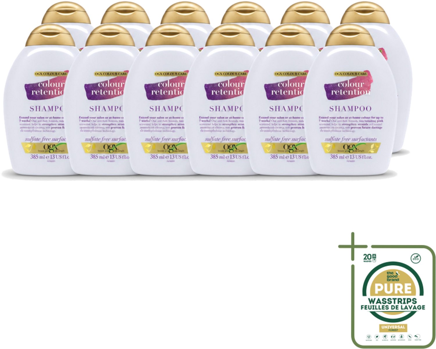 12 x OGX - Colour Retention - Shampoo - Voor Gekleurd Haar - 385 ml - Wasstrips - Kleurbehoud - Gekleurd Haar - Haarkleur - Haarschade - UV Bescherming