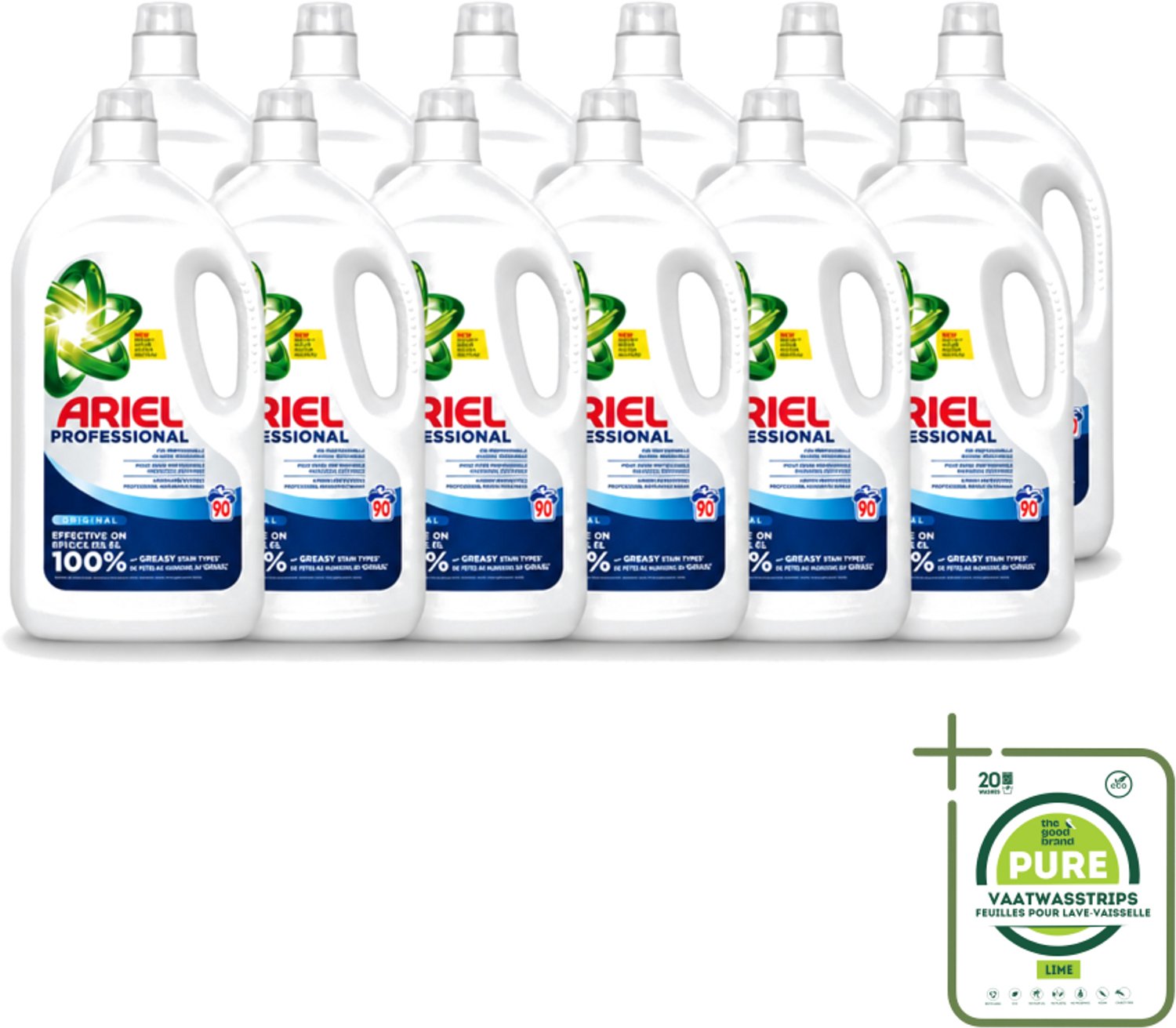 12 x Ariel – Vloeibaar Wasmiddel – Professional Regular - 90 wasbeurten - 4,05 L - Grootverpakking - Vaatwasstrips - Wasmiddel - Witte Was - Vlekken Verwijderen - Reiniging - Schone Was