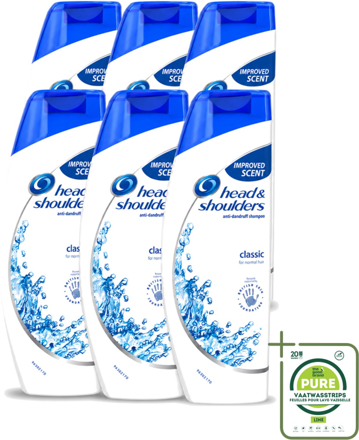 6 x Head & Shoulders - Shampoo - Classic Clean - 250ml - Grootverpakking - Vaatwasstrips - Anti-roos Shampoo - Roosvrij Haar - Fris Haar - Schoon Haar - Hoofdhuid Verzorging